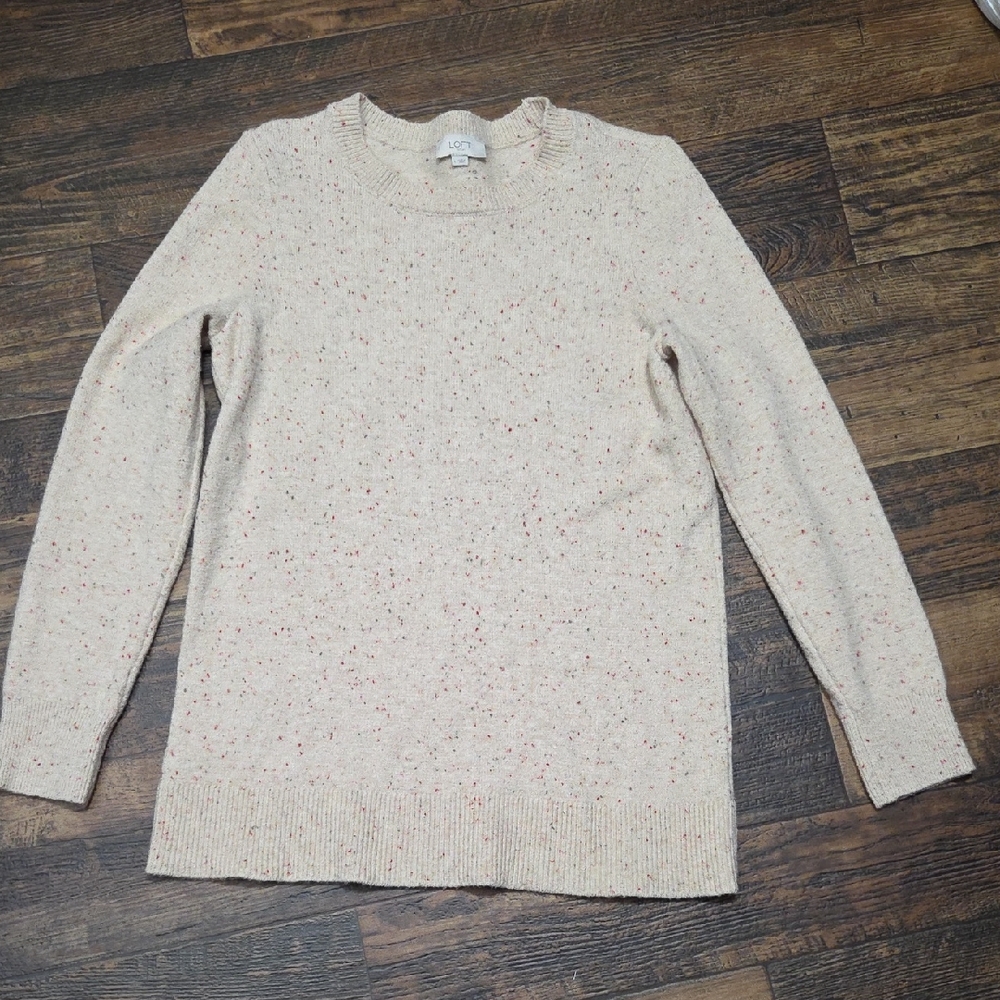 LOFT Beige Speckled Knit Sweater